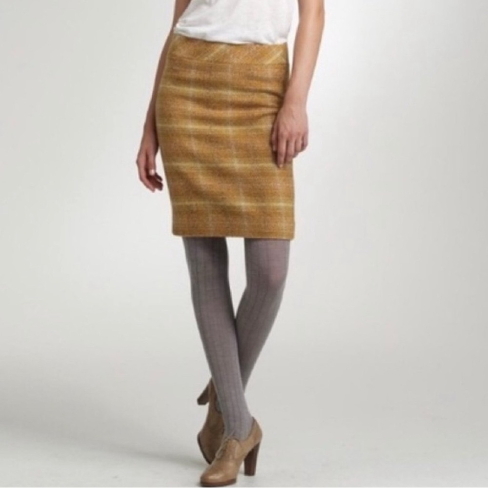 Womens Mustard Tweed Pencil Skirt